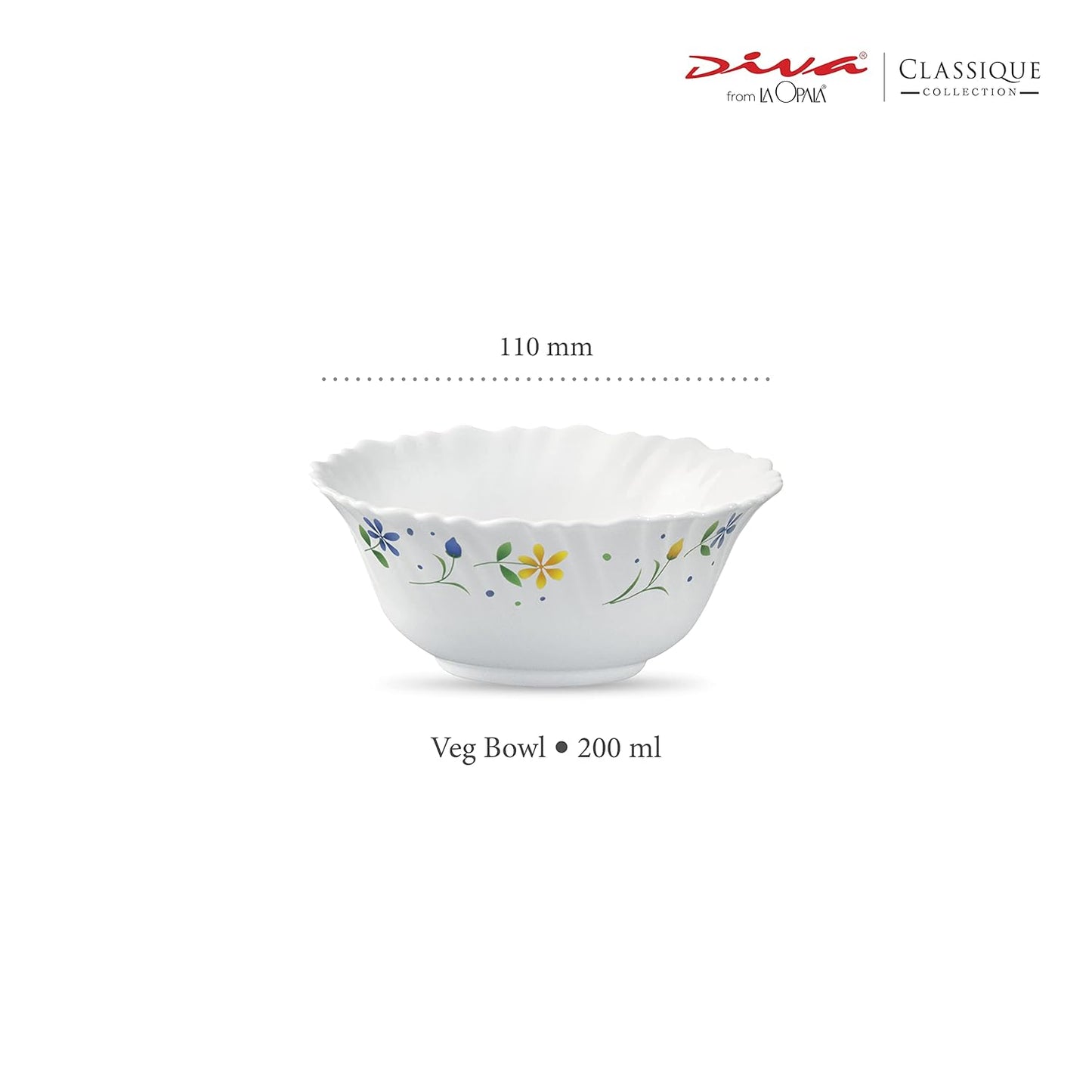 Lvory Collection, Opal Glass Vegetable Bowl Set 6 pcs