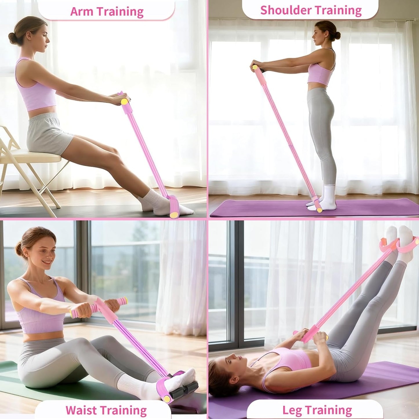 4-Tube Resistance Band Pedal Exerciser | Full Body Home Workout | For Men & Women