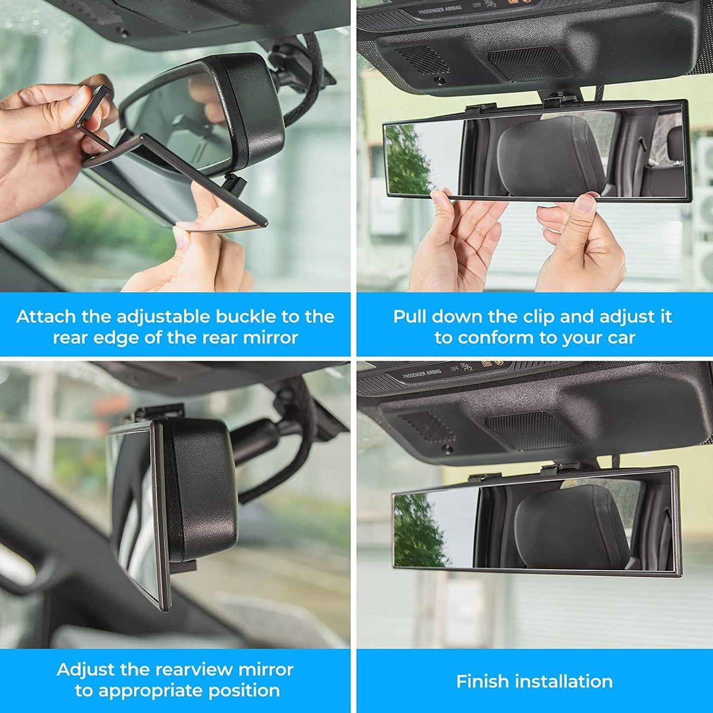 Wide Angle Panoramic Car Rear View Mirror – Anti-Glare Clip-On Interior Mirror for Baby & Blind Spot Safety