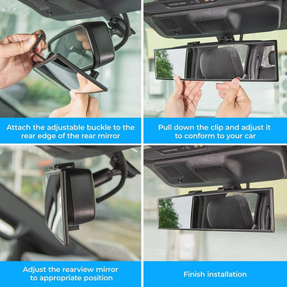 Wide Angle Panoramic Car Rear View Mirror – Anti-Glare Clip-On Interior Mirror for Baby & Blind Spot Safety